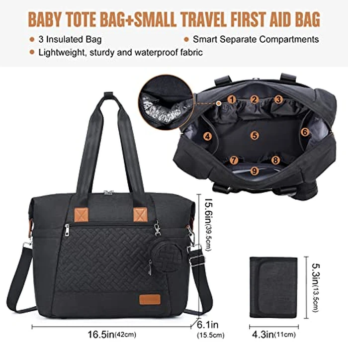 LOVEVOOK Diaper Bag Tote, Large Baby Bag, Travel Diaper Tote for Mom and Dad with Changing Pad and First Aid purse, Dark Gray by LOVEVOOK - Image 2