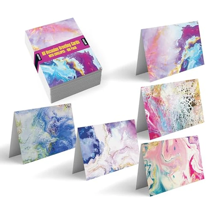 Better Office Products 100-Pack All Occasion Greeting Cards, Assorted Blank Note Cards, 4 x 6 inch, 5 Abstract Art Designs, Blank Inside, with Envelopes, 100 Pack by Better Office Products - Used - Like New condition