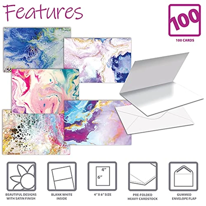 Better Office Products 100-Pack All Occasion Greeting Cards, Assorted Blank Note Cards, 4 x 6 inch, 5 Abstract Art Designs, Blank Inside, with Envelopes, 100 Pack by Better Office Products - Image 3