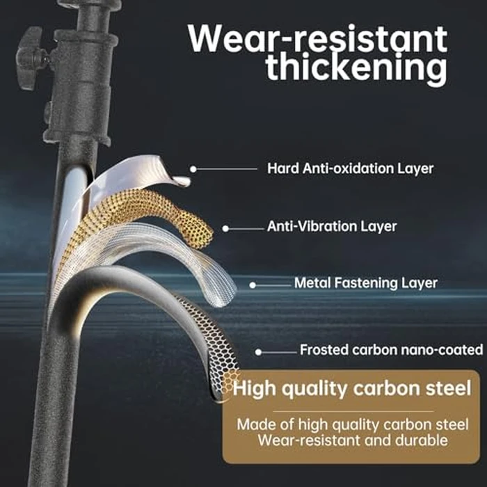 LOMTAP C Stand Light Stand Stainless Metal Photography Kit - Heavy Duty 6.8ft/210cm Vertical Pole, 2.8ft/87cm Boom Arm, Adjustable Base, Water Sandbag, 2 Grip Heads, 3 Clips for Softbox, Reflector by LOMTAP - Image 8