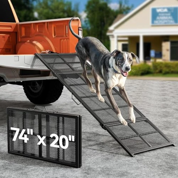 74'' L & 20'' W Portable Dog Ramp for Car - Extra Wide Lightweight Pet Dog Ramps for Medium & Large Dogs with Non-Slip Rug Surface, Up to 400LBS, Large Dog Steps Stair Get Into a Car SUV/Truck/RV/Bed by Pawaboo - Used - Very Good condition - CA$88.81