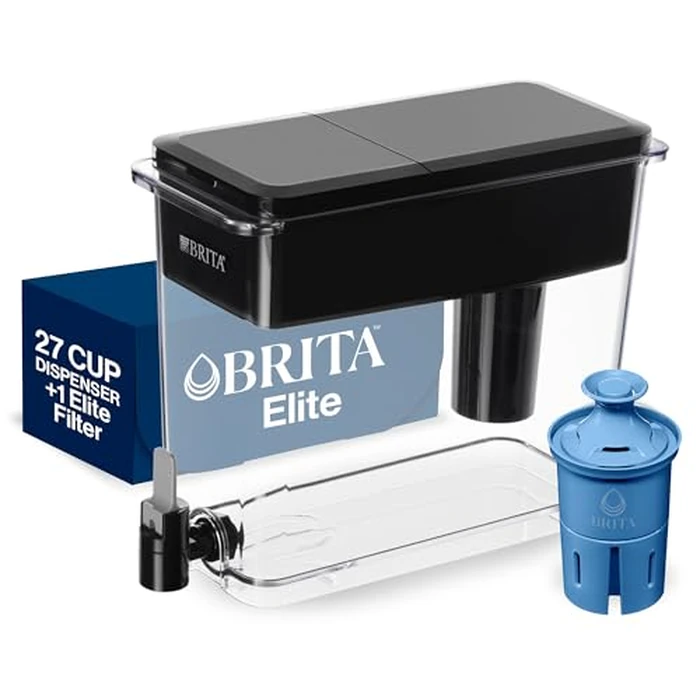 Brita 27 Cup Elite Filter Dispenser, Reduces 30+ Contaminants including Lead and Microplastics, Filter lasts 6 months, UltraMax, Black by BRITA - Image 1