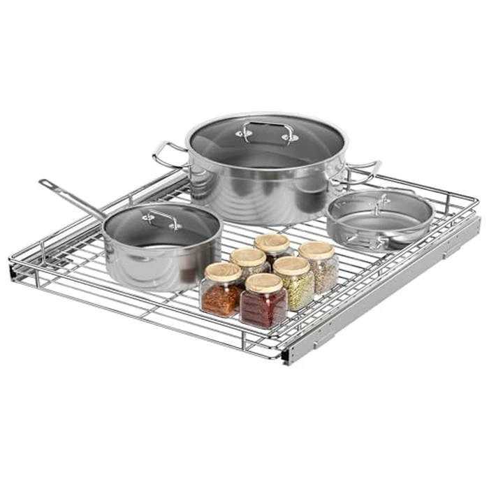 Pull Out Cabinet Organizer, Versatile Slide Out Kitchen Organizers and Storage, Heavy Duty Drawer Cupboard Storage Basket, Smooth Sliding, Chrome Finish (Outside Dimensions: 26.8”W x 21”D) by ZOINLIY - Used - Like New condition - CA$65.40