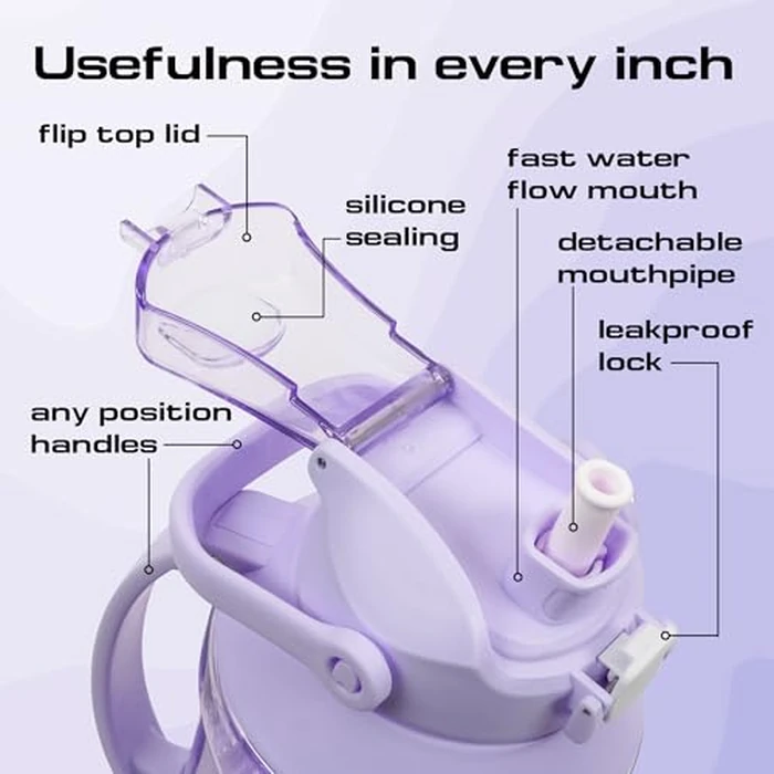 Water Bottle 64 oz CASNO Tritan Bottle, with Straw and Extra Large Carry Handle, Leakproof BPA Free All Day Hydration Jug for Gym, Sports, Outdoors (64oz/1900ml/ Purple) by CASNO - Image 2