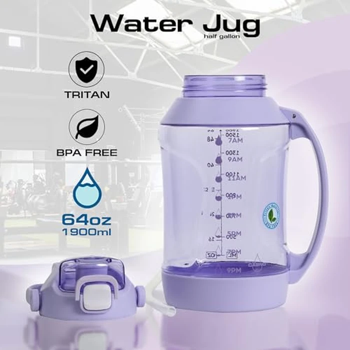Water Bottle 64 oz CASNO Tritan Bottle, with Straw and Extra Large Carry Handle, Leakproof BPA Free All Day Hydration Jug for Gym, Sports, Outdoors (64oz/1900ml/ Purple) by CASNO - Image 7