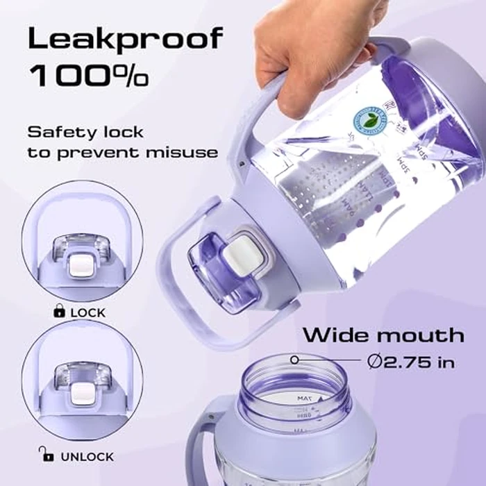 Water Bottle 64 oz CASNO Tritan Bottle, with Straw and Extra Large Carry Handle, Leakproof BPA Free All Day Hydration Jug for Gym, Sports, Outdoors (64oz/1900ml/ Purple) by CASNO - Image 8