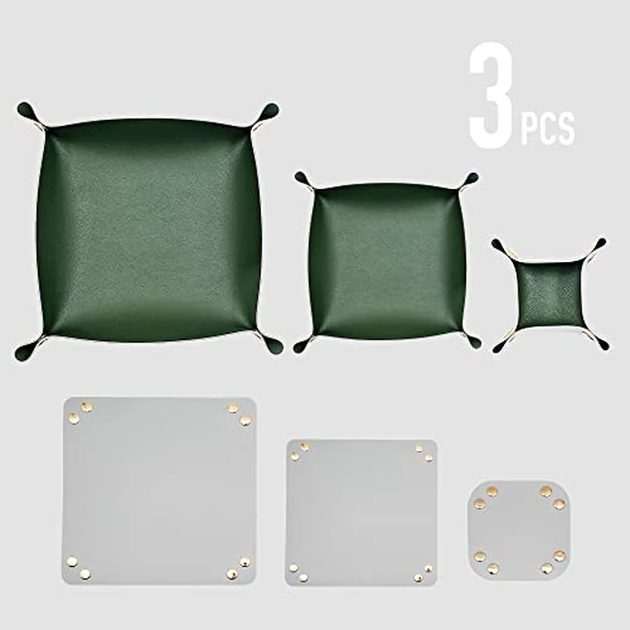 POTTIIS 3 Size Leather Valet Tray Organizer, Folding Travel Organizer, Jewelry Tray, For Travel, Home Or Office | Plain Weave, Double Complexion by POTTIIS - Image 2