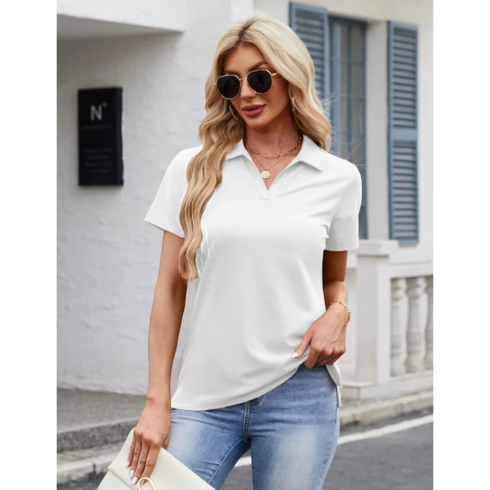 MAGCOMSEN Polo Shirts Women Golf Shirts Short Sleeve Tops Breathable Polos V Neck Collared Shirt Wicking Cotton Tops for Work White, XL by MAGCOMSEN - Image 4