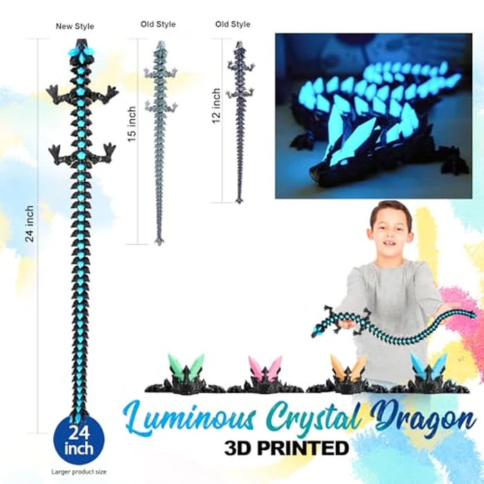 24" Large 3D Printed Dragon, Big 3D Dragon Glow in the Dark ,Giant 3-d Printed Dragons Toy, Huge 3D Dragons for Home Office Executive Desk Decor,Surprised Gift for Girls Boys Kids Age 3-5 4-7 8-12 by Dak Haan - Image 7