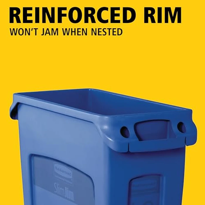 Rubbermaid Commercial Products Slim Jim Plastic Rectangular Recycling Bin/Trash Can with Venting Channels 23 Gal Blue for Kitchens/Classrooms/Offices/Back of House by Rubbermaid Commercial Products - Image 2