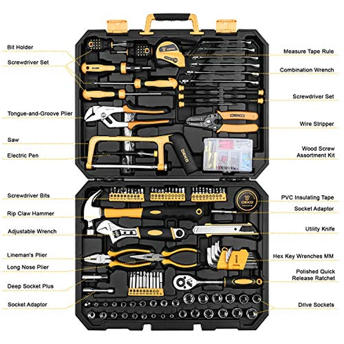 DEKOPRO 198 Piece Home Repair Tool Kit, Wrench Plastic Toolbox with General Household Hand Tool Set by DEKOPRO - Image 2