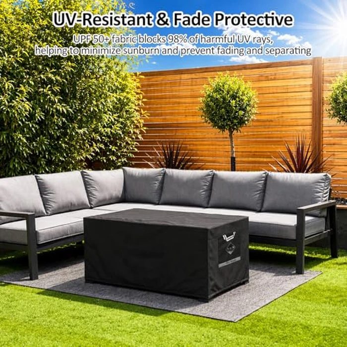 QH.HOME Fire Pit Cover Rectangular Super Waterproof 42" L x 24" W x 24" H, UPF 50+ Outdoor Fire Pit Table Cover 600D Strong Tear Resistant and Fading Resistant for Rectangular Fire Pit - Black by QH.HOME - Image 5