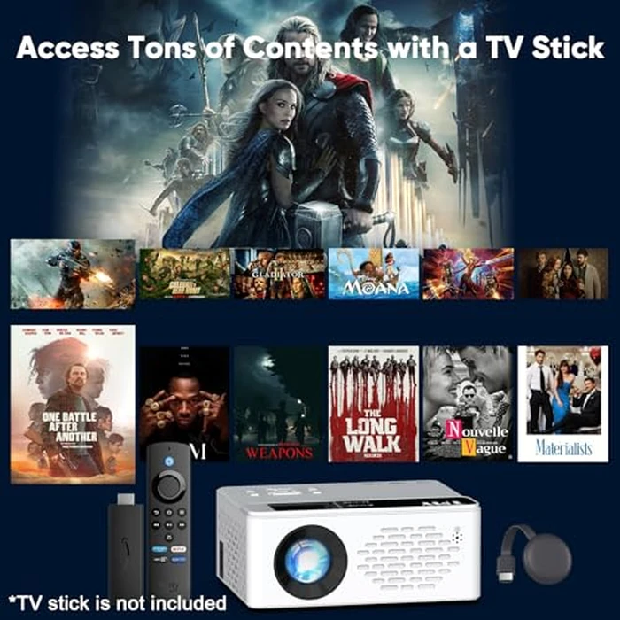 TMY 1080P Full HD Portable Mini Projector, Bluetooth Movie Projector, Compatible with TV Stick/Smartphone/PC/Game Console/HDMI/USB, Indoor & Outdoor Use, with Projector Screen by TMY - Image 6