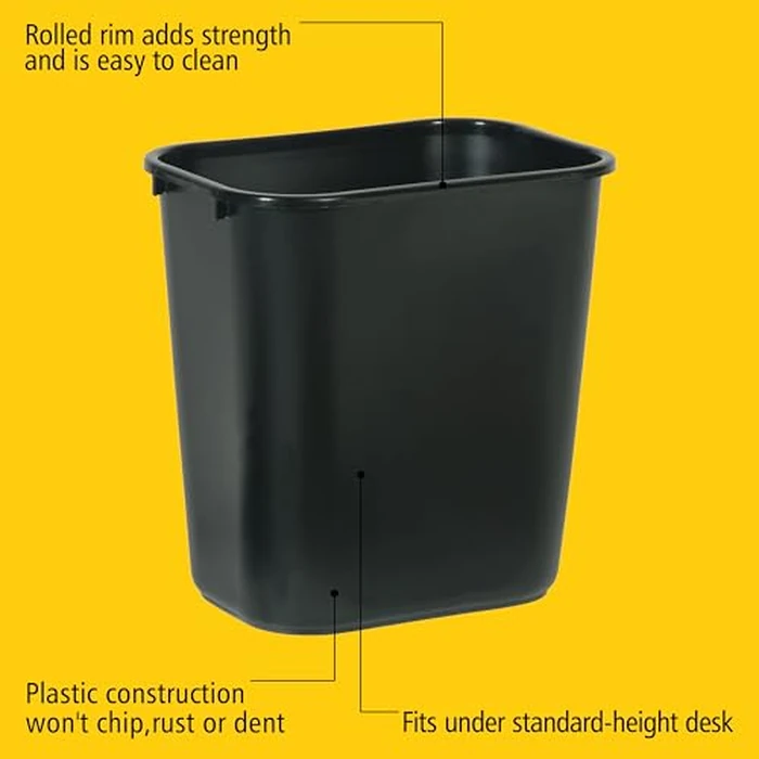 Rubbermaid Commercial Products Wastebasket/Trash Can, 7-Gallon/28-Quart, Black, Plastic, for Bedroom/Bathroom/Office, Fits Under Desk/Sink/Cabinet, Pack of 4 by Rubbermaid Commercial Products - Image 3