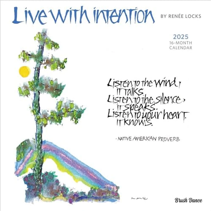 Live with Intention | 2025 12 x 24 Inch Monthly Square Wall Calendar | Featuring the Artwork of Renee Locks | Brush Dance | Art Paintings Inspiration Motivation by BrownTrout - Used - Very Good condition - CA$2.03