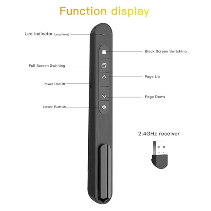 Presenter Remote, Clicker for Laptop PowerPoint Presentations Pointer, Portable PPT Clicker with Multiple Functions, Lightweight for Classroom Office by ASHATA - Image 4