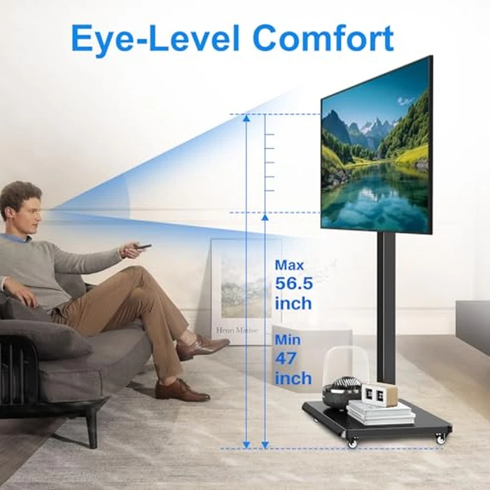 Mobile TV Cart Rolling TV Stand for 26 to 65 Inch TVs, Landscape to Portrait Rotating, Height Adjustable Portable Floor TV Stand with Locking Wheels Hold Up to 110 Lbs Max VESA 400x400mm by sythdio - Image 5