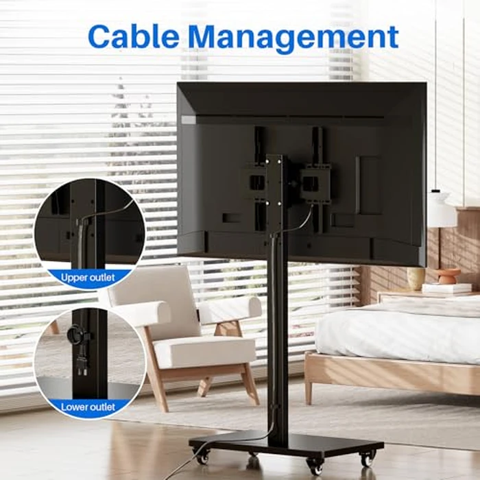 Mobile TV Cart Rolling TV Stand for 26 to 65 Inch TVs, Landscape to Portrait Rotating, Height Adjustable Portable Floor TV Stand with Locking Wheels Hold Up to 110 Lbs Max VESA 400x400mm by sythdio - Image 6
