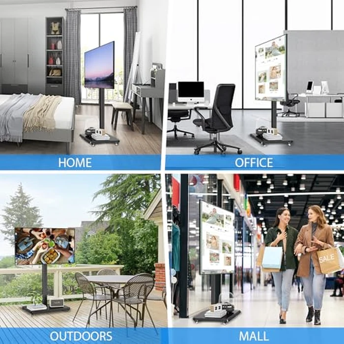 Mobile TV Cart Rolling TV Stand for 26 to 65 Inch TVs, Landscape to Portrait Rotating, Height Adjustable Portable Floor TV Stand with Locking Wheels Hold Up to 110 Lbs Max VESA 400x400mm by sythdio - Image 7