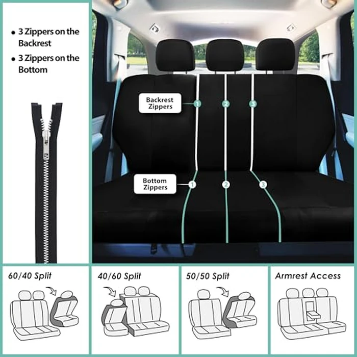 FH Group Car Seat Covers Rear Set Cloth - Universal Fit Automotive Seat Covers, Low Back Front Seat Covers, Solid Back Seat Cover, Washable Car Seat Cover for SUV, Sedan and Van Black by FH GROUP - Image 6