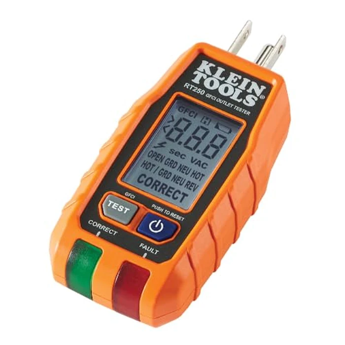 Klein Tools RT250 GFCI Outlet Tester with LCD Display, Electric Voltage Tester for Standard 3-Wire 120V Electrical Receptacles by KLEIN TOOLS - Used - Like New condition - US$23.72