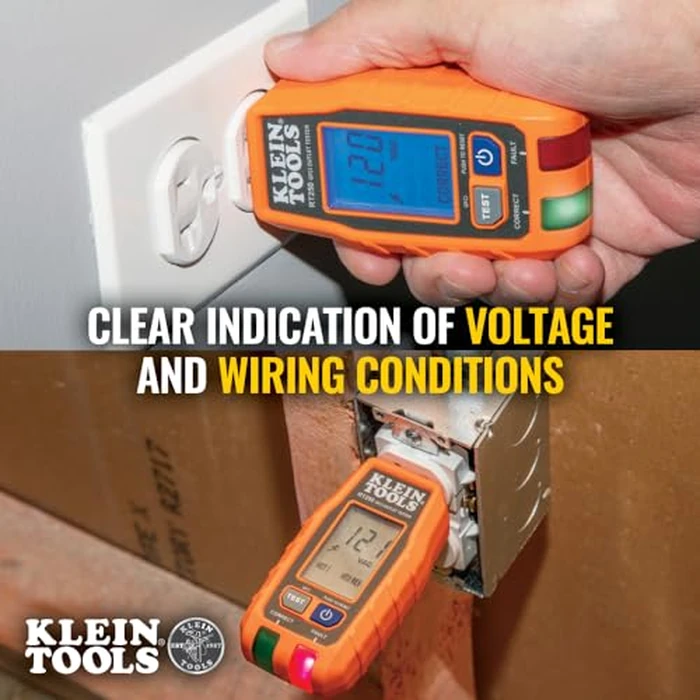Klein Tools RT250 GFCI Outlet Tester with LCD Display, Electric Voltage Tester for Standard 3-Wire 120V Electrical Receptacles by KLEIN TOOLS - Image 4