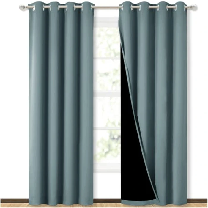 NICETOWN 100% Blackout Curtains 84 inches Long，Pair of Energy Smart & Noise Blocking Out Drapes for Baby Room Window，Thermal Insulated Guest Room Lined Window Dressing(Greyish Blue，52 inches Wide) by NICETOWN - Image 2