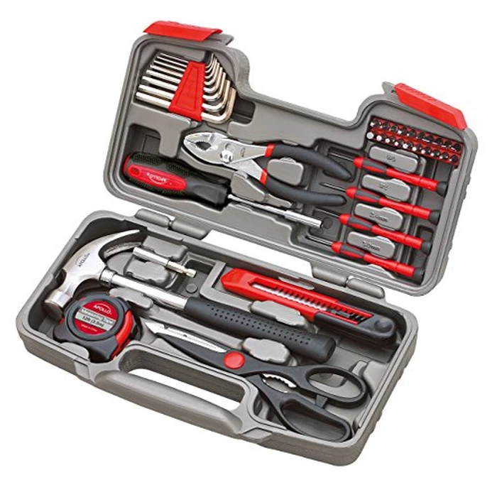 Apollo Tools Original 39 Piece General Household Tool Set in Toolbox Storage Case with Essential Hand Tools for Everyday Home Repairs, DIY and Crafts Red/Black - DT9706 by Apollo - Image 1