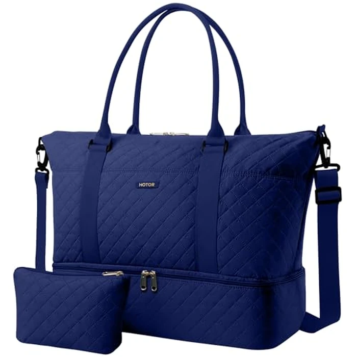 HOTOR Travel Duffel Bag - Weekender Bags for Women, Gym Tote Bags with Shoe Compartment, Carry On Overnight Bag with Toiletry Bag for Travel Essentials Travel Accessories, Dark Blue, 15.8"x18.1"x8.7" by HOTOR - Used - Very Good condition - US$32.21