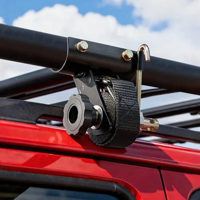 VEVOR Ladder Rack Ratchet Straps, 1.87-2 in Black Round Tube Mount, 1.5 in Wide x 7.4 ft Long Black Ladder Rack Straps with Double J-Hooks, 500 lbs Load Heavy Duty, Cargo Buckle Lock Strap (4 Pack) by VEVOR - Image 2