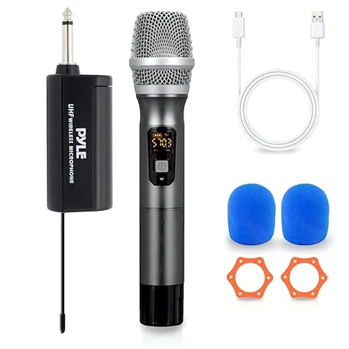 UHF Wireless Microphone System - Handheld Mic & Wireless Transmitter with Universal Plug-and-Play Audio by Pyle - Image 1
