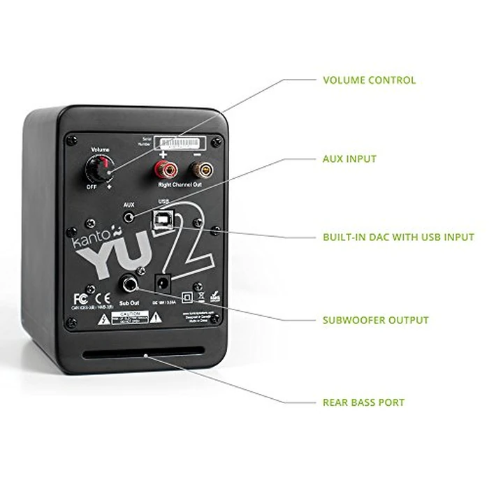 Kanto YU2MB PC Gaming Desktop Speakers | 3" Composite Drivers | 3/4" Silk Dome Tweeter | Class D Amplifier | 100 Watts | Built-in USB DAC | Subwoofer Output | Pair | Matte Black by Kanto - Image 3