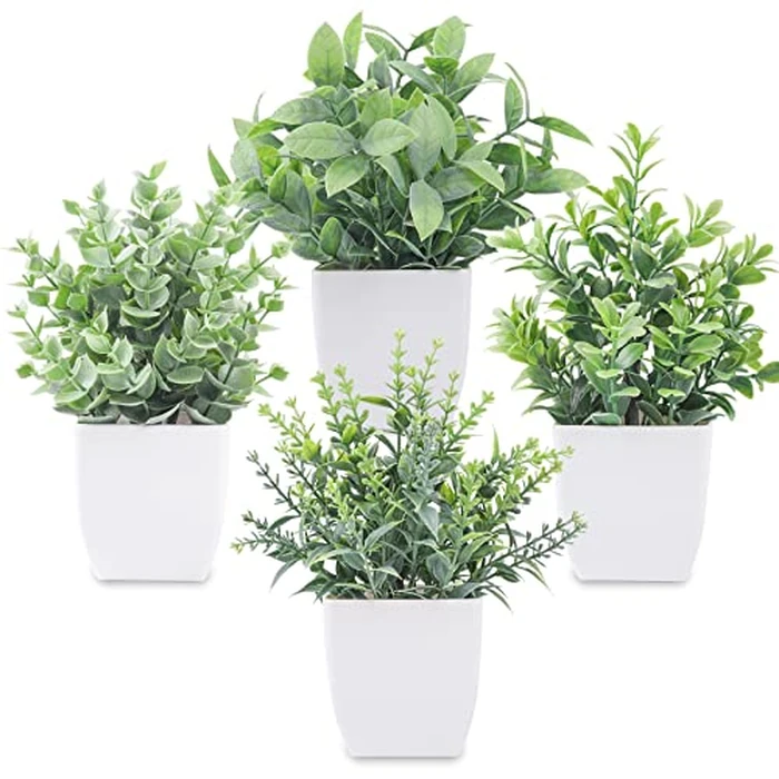 Der Rose 4 Pack Fake Plants Mini Artificial Greenery Potted Plants for Home Decor Indoor Office Table Room Farmhouse Bathroom Decor by Der Rose - Image 1