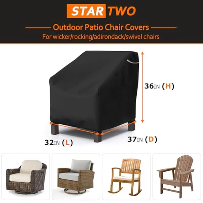 STARTWO Patio Chair Covers Outdoor Furniture Covers Waterproof Fit for 32"Lx 37" W x 36"H, Lounge Deep Seat Cover, Heavy Duty Chair Covers for Lawn Furnitures, Black by STARTWO - Image 2