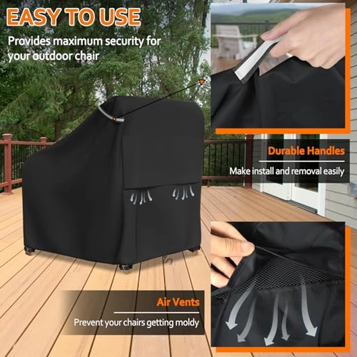 STARTWO Patio Chair Covers Outdoor Furniture Covers Waterproof Fit for 32"Lx 37" W x 36"H, Lounge Deep Seat Cover, Heavy Duty Chair Covers for Lawn Furnitures, Black by STARTWO - Image 6