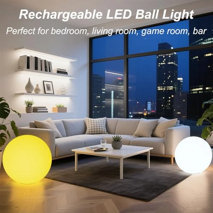 Large LED Glowing Ball Light, 20-in Outdoor LED Garden Orb Lights, Rechargeable Globe Lights RGB Color Changing Globe Floor Lamp Mood Lamp w/Remote, Waterproof Light Up Ball Light for Patio Lawn Decor by KEROVI - Image 2