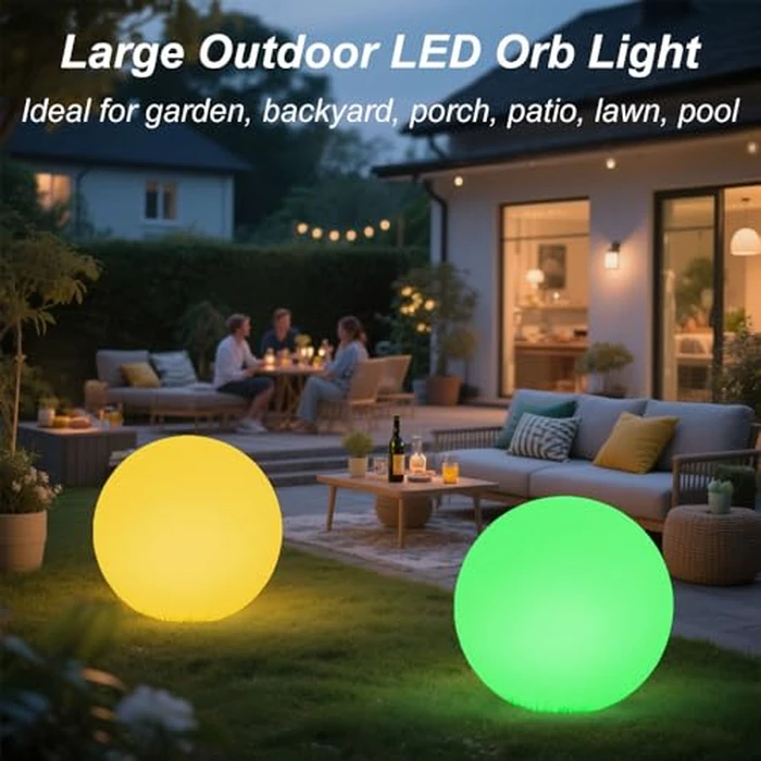 Large LED Glowing Ball Light, 20-in Outdoor LED Garden Orb Lights, Rechargeable Globe Lights RGB Color Changing Globe Floor Lamp Mood Lamp w/Remote, Waterproof Light Up Ball Light for Patio Lawn Decor by KEROVI - Image 3