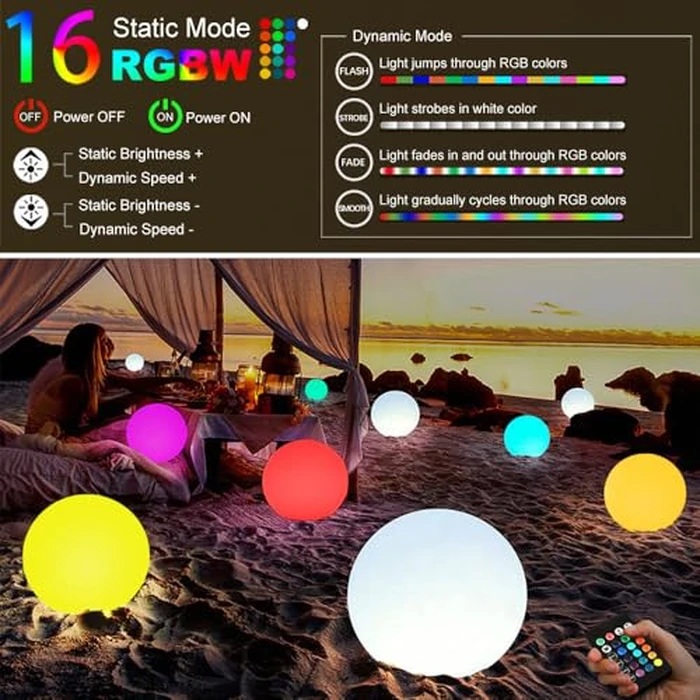 Large LED Glowing Ball Light, 20-in Outdoor LED Garden Orb Lights, Rechargeable Globe Lights RGB Color Changing Globe Floor Lamp Mood Lamp w/Remote, Waterproof Light Up Ball Light for Patio Lawn Decor by KEROVI - Image 5