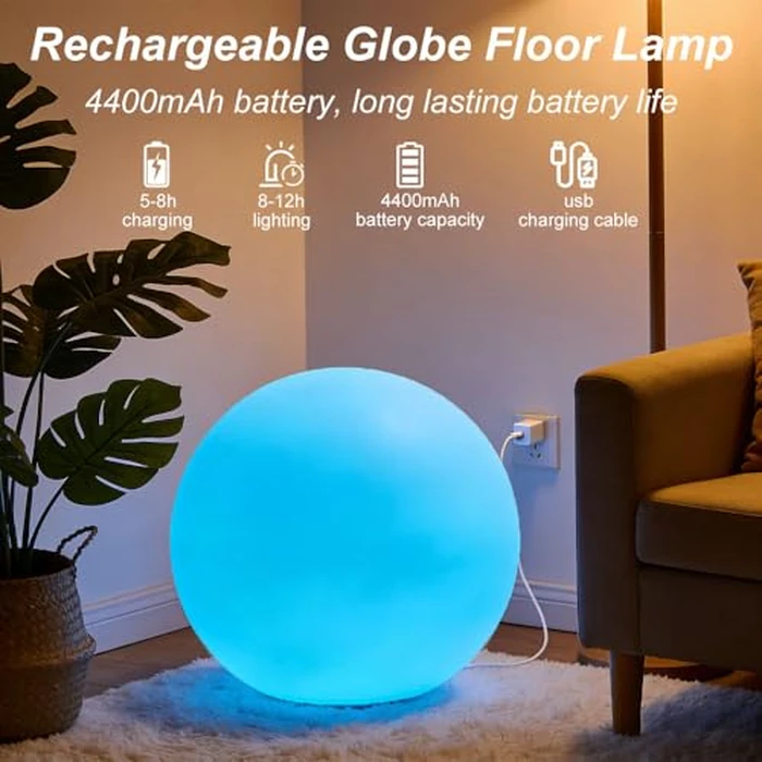 Large LED Glowing Ball Light, 20-in Outdoor LED Garden Orb Lights, Rechargeable Globe Lights RGB Color Changing Globe Floor Lamp Mood Lamp w/Remote, Waterproof Light Up Ball Light for Patio Lawn Decor by KEROVI - Image 6