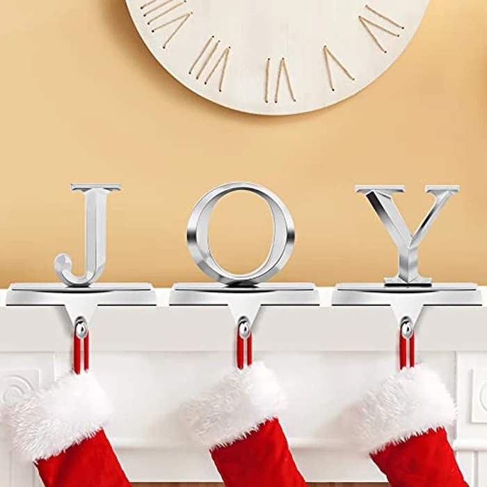 MCEAST Pack of 3 Christmas Stocking Holders Metal Mantel Stocking Clips Fireplace Stocking Hangers for Christams Decoration, Silver by MCEAST - Image 1