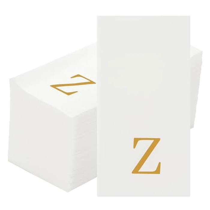 Luxenap 15.8 X 7.9 Inch Linen-Feel Guest Towels, 50 Lettered Hand Towels - Gold Letter 'Z', Sans Serif Font, White Paper Dinner Napkins, airlaid, For Restrooms And Tables - Restaurantware by Restaurantware - Image 2