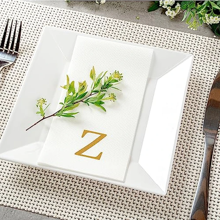 Luxenap 15.8 X 7.9 Inch Linen-Feel Guest Towels, 50 Lettered Hand Towels - Gold Letter 'Z', Sans Serif Font, White Paper Dinner Napkins, airlaid, For Restrooms And Tables - Restaurantware by Restaurantware - Image 3