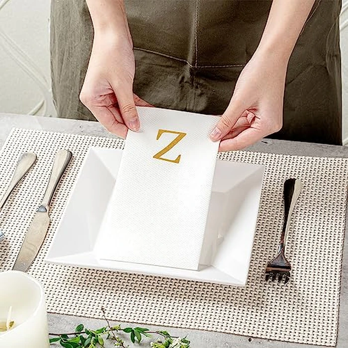 Luxenap 15.8 X 7.9 Inch Linen-Feel Guest Towels, 50 Lettered Hand Towels - Gold Letter 'Z', Sans Serif Font, White Paper Dinner Napkins, airlaid, For Restrooms And Tables - Restaurantware by Restaurantware - Image 5