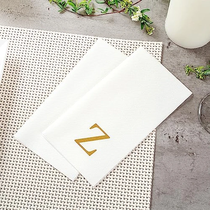 Luxenap 15.8 X 7.9 Inch Linen-Feel Guest Towels, 50 Lettered Hand Towels - Gold Letter 'Z', Sans Serif Font, White Paper Dinner Napkins, airlaid, For Restrooms And Tables - Restaurantware by Restaurantware - Image 6