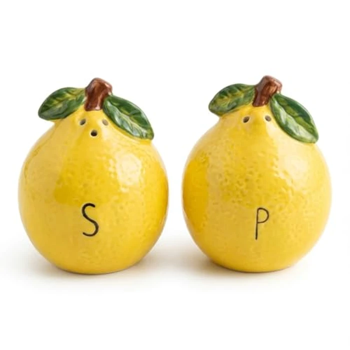 Whistywares Lemon Salt and Pepper Shakers Set - Colorful Ceramic Design - 200ml, 105g - Non-Fading, Dishwasher Safe, Easy Refill - Stable Base - Citrus Kitchen Essential, Home Decoration by WW WHISTYWARES - Used - Like New condition - CA$25.53