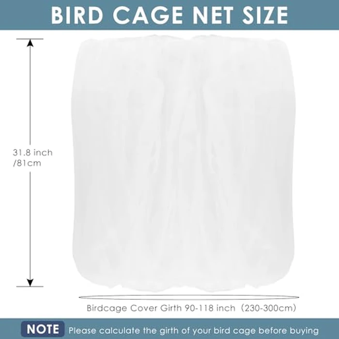Bissap Bird Cage Seed Catcher, 90-118‘’ Universal Birdcage Net Nylon 31.8'' H Adjustable Elastic Band Stretchy Skirts Mesh Cover for Parrot Cage Seed Guard (Not Include Birdcage)- White by Bissap - Image 2