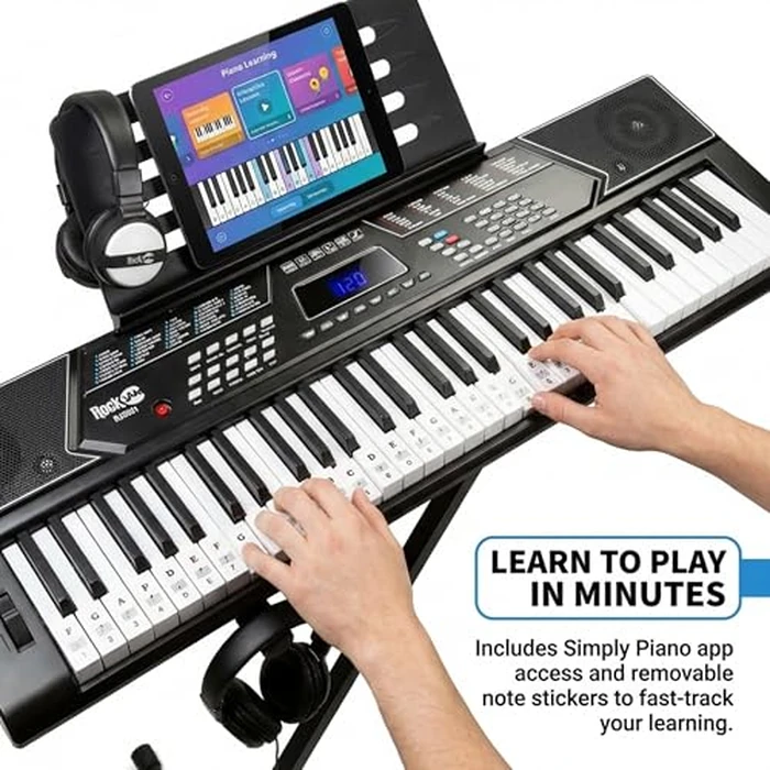 RockJam 61 Key Keyboard Piano Stand With Pitch Bend Kit, Piano Bench, Headphones, Simply Piano App & Keynote Stickers by RockJam - Image 3