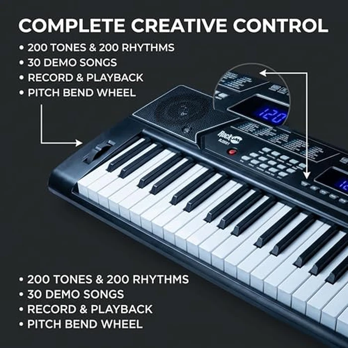 RockJam 61 Key Keyboard Piano Stand With Pitch Bend Kit, Piano Bench, Headphones, Simply Piano App & Keynote Stickers by RockJam - Image 4