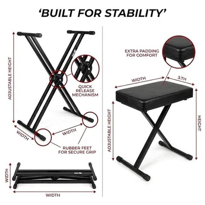 RockJam 61 Key Keyboard Piano Stand With Pitch Bend Kit, Piano Bench, Headphones, Simply Piano App & Keynote Stickers by RockJam - Image 6