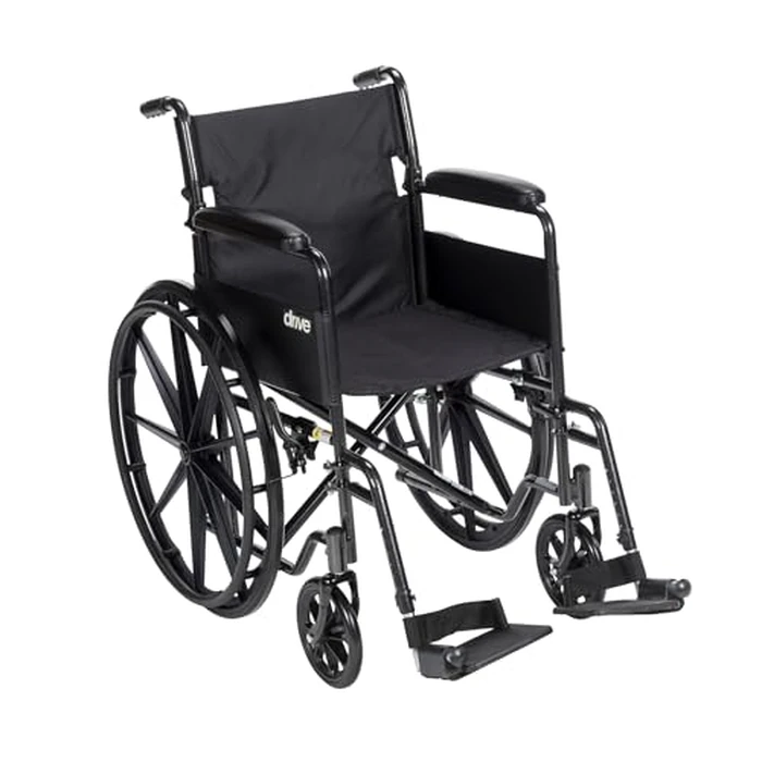 Drive Medical Silver Sport 1 Folding Transport Wheelchair - Lightweight Mobility Support - Full Armrests - Removable Swing-Away Footrests - Durable Steel Construction - Compact Folding Frame - Black by Drive Medical - Image 1